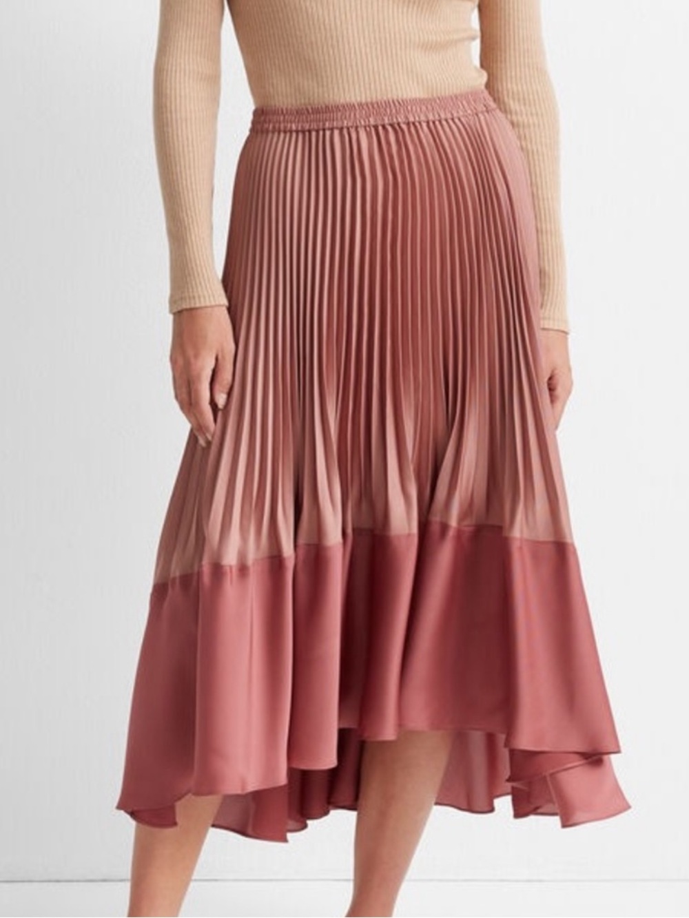 NWT Club Monaco Pleated Flounce Skirt In Rose Pink Colourblock Size Medium Fall